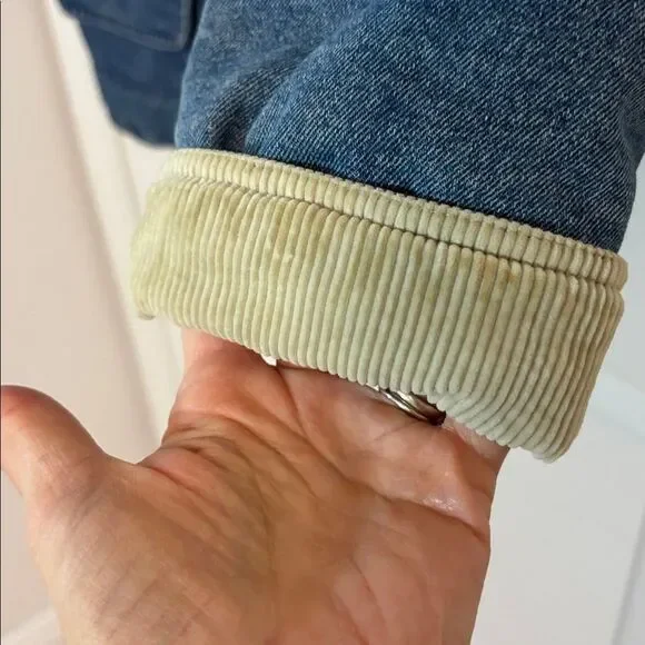 Warm Denim Jacket with Beige Corduroy Collar, XS - Picture 12 of 13